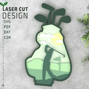 Bolsa de golf SVG en capas, archivos cortados con láser, SVG multicapa, SVG 3D, archivos Glowforge, archivo Cricut, corte de papel
