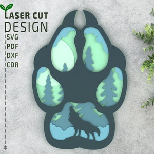Wolf Paw gelaagde SVG, laser gesneden bestanden, meerlaagse SVG, 3D SVG, laser gesneden SVG, Glowforge bestanden, Cricut bestanden, 3D papercut SVG