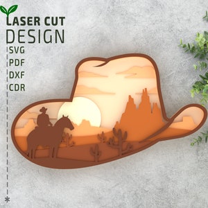 Cowboy Hat Layered SVG Cut File pour la découpe laser, la découpe de papier. Multicouche 3d, Cricut, Glowforge, papercut, découpe laser, Western