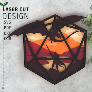 D20 Würfel Drache und Ritter SVG, Laser Cut Datei, Multilayer SVG, 3D Plotterdatei, Glowforge-Dateien, Cricut-Datei, Xtool-Dateien