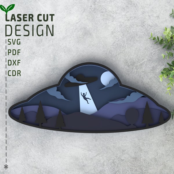 UFO Layered SVG file for laser cutting and paper cutting, Glowforge, Cricut, Multilayer 3d, Paper cut, Laser cut, Layered Cut file