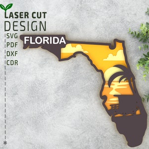 Florida USA Staaten Layered SVG Laserschnittdatei, Glowforge, Multilayer svg, 3D svg, 3d Papierschnitt svg, Glowforge Dateien, Cricut Dateien