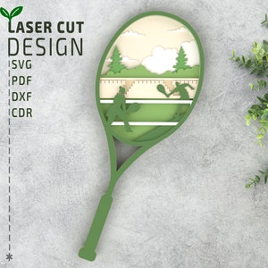 Tennisracket gelaagde SVG, lasergesneden bestanden, meerlaagse SVG, 3D Svg, Glowforge-bestanden, Cricut-bestand, papier snijden