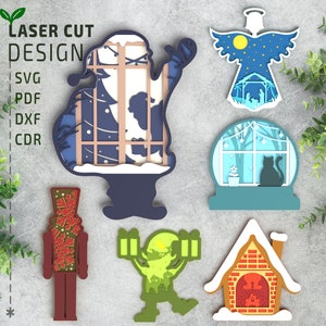Christmas Bundle Laser Cut File – Layered SVG Multilayer 3D Design for Holiday Decor or Winter Crafts
