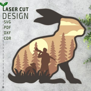 Chasse au lapin fichiers découpés au laser SVG, SVG en couches, fichier découpé au laser multicouche, svg cricut, fichiers glowforge, svg papercut 3D, svg 3D
