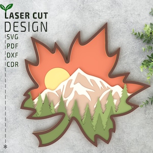 Maple Leaf Mountains SVG File tagliati al laser, Svg a strati, Svg multistrato, 3d Svg, File Glowforge, File Cricut, Carta 3d tagliata in formato SVG