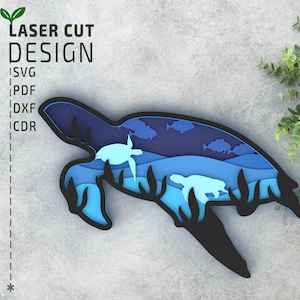 Fichier de coupe SVG en couches tortue pour découpe laser, découpe de papier. Multicouche 3D, Cricut, Glowforge, papier découpé, découpe laser