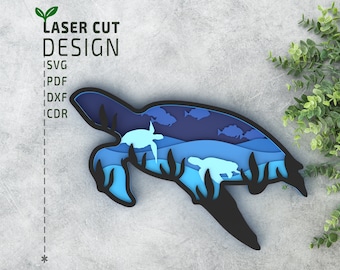 Turtle Layered SVG Cut File for Laser Cutting, Paper Cutting. Multilayer 3d, Cricut, Glowforge, papercut, laser cut