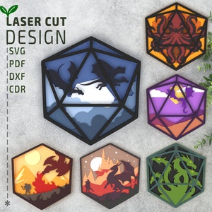 D20 Dice Layered SVG Bundle, laser cut files, multilayer SVG file, cricut svg, glowforge files, 3d papercut svg, 3d svg, Multilayer svg