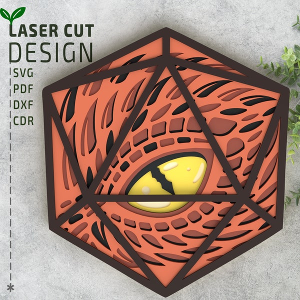 D20 Dice Dragon eye Layered SVG laser cut file for Glowforge , Multilayer 3d laser cutting file, Cricut File