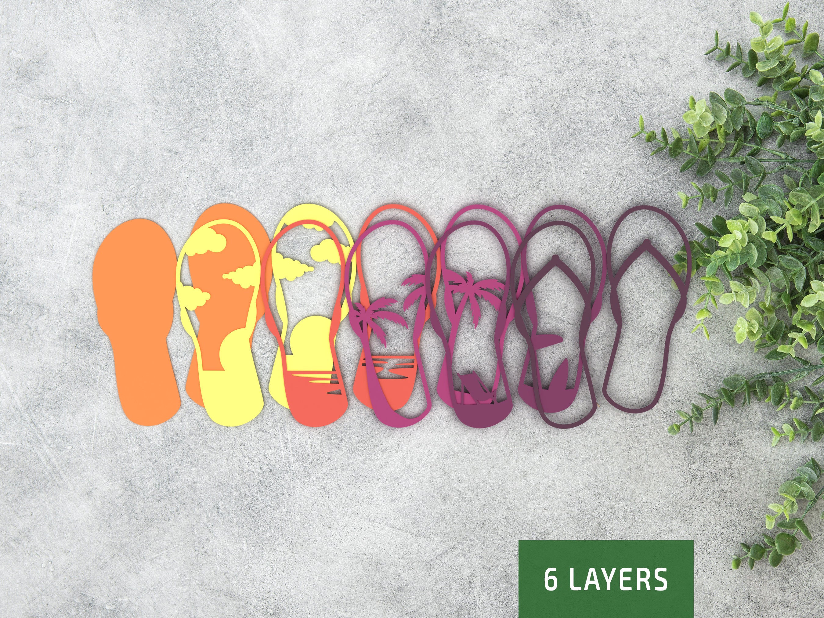 Flip Flops Summer Beach SVG Laser Cut Files, Layered Svg, Multilayer ...