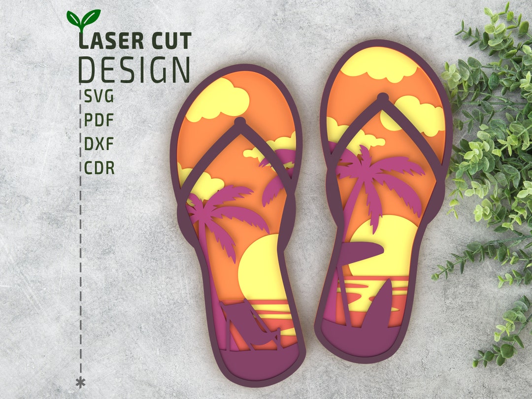 Flip Flops Summer Beach SVG Laser Cut Files, Layered Svg, Multilayer ...