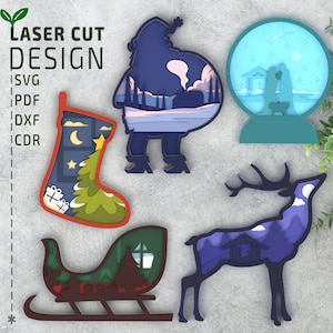 Christmas Bundle Laser Cut Files – Layered SVG Multilayer 3D Papercut Designs for Holiday Decor or Winter Crafts
