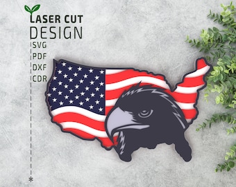 USA Flag and Eagle Laser Cut File – Layered SVG Multilayer 3D Design for Patriotic Wall Art or CNC Projects