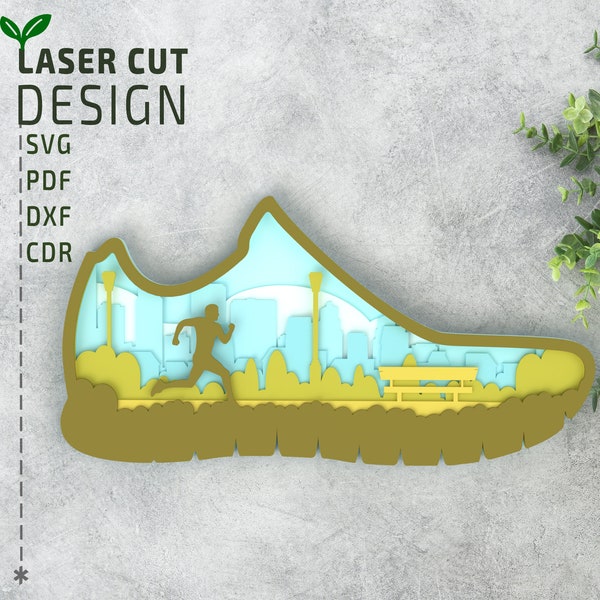 Running Shoe with Runner laser cut files SVG, Layered SVG, multilayer laser cut file, cricut svg, glowforge files, 3d svg, Multilayer svg