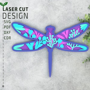 Dragonfly Laser Cut File – Layered SVG Multilayer 3D Papercut Design for Nature Decor or Garden Crafts