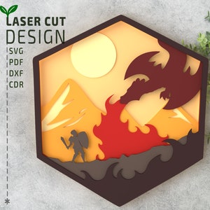 D20 Dice Drache und Ritter geschichtete SVG Laser geschnittene Datei für Glowforge, Multilayer 3D Laserschnittdatei, Cricut File