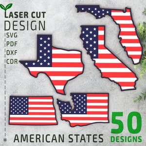 American Flag USA States Bundle Layered SVG laser cut file, Multilayer svg, 3d svg, Glowforge files, Cricut files