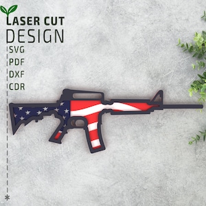 File di taglio laser M4 M16 fucile bandiera americana a strati SVG, Glowforge, multistrato in formato SVG, 3d in formato SVG, 3D papercut in formato SVG, file Glowforge, file Cricut