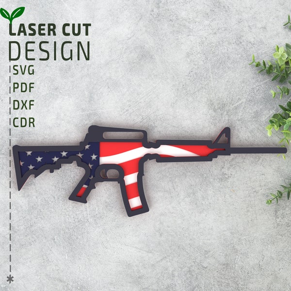 M4 M16 Rifle American Flag Layered SVG laser cut file, Glowforge , Multilayer svg, 3d svg, 3d papercut svg, Glowforge files, Cricut files