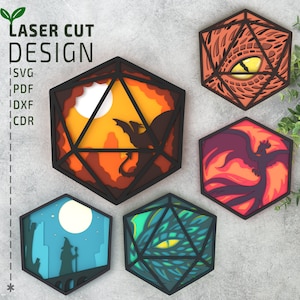 D20 Dice Bundle Layered SVG Laser Cut Dateien, mehrschichtige SVG-Datei, Cricut svg, Glowforge-Dateien, 3D-Papierschnitt svg , 3D-Svg, Multilayer-Svg