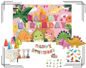 Caja de fiesta de cumpleaños de dinosaurio rosa, decoraciones de cumpleaños, suministros de cumpleaños, dinosaurio, cumpleaños de dinosaurio, decoraciones de fiesta, suministros de fiesta