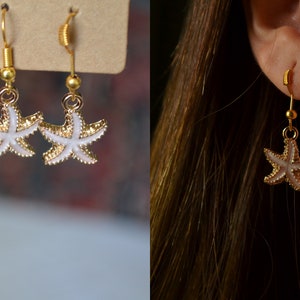 Starfish Earings || Handmade Light Pink Starfish Earings || Charm Hook Earings