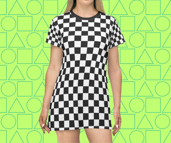 Checkered Flag T shirt Dress for Women Teen Checkered Mini Dress Party Festivities Summer Beach Gift for Her Car Races Racing Dress. Etsy
