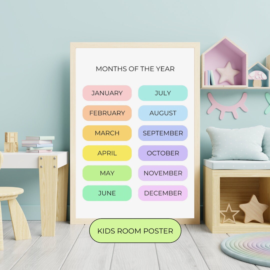 Rainbow Months of the Year Chart, Months Print, PRINTABLE Wall Art ...