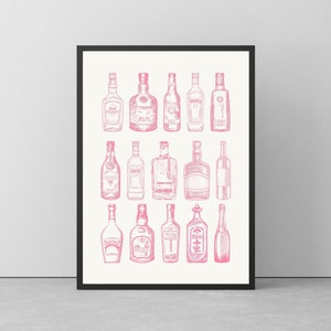 arte de pared de carrito de bar rosa / decoración de carrito de bar / decoración de moda rosa / arte de pared rosa femenino / impresión estética de carrito de bar / arte de pared / impresión digital