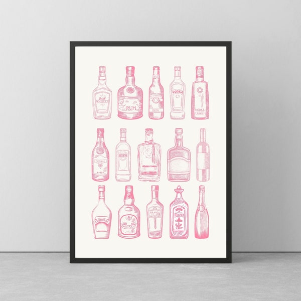 pink bar cart wall art | bar cart decor | pink trendy decor | girly pink wall art | aesthetic bar cart print | wall art | digital print