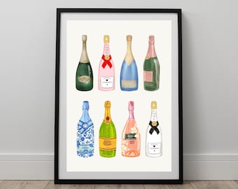 champagne wall art | bar cart decor | bar poster | champagne poster | girly wall art | wall prints trendy | bar cart art | digital print