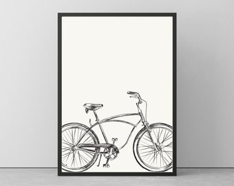 Wydruk rowerowy, Sztuka ścienna rowerowa, Zdjęcie roweru, Wydrukowana sztuka ścienna, Rower zabytkowy, Stary rower, Rower retro, Fotografia czarno-biała, Obraz rowerowy, Pobierz