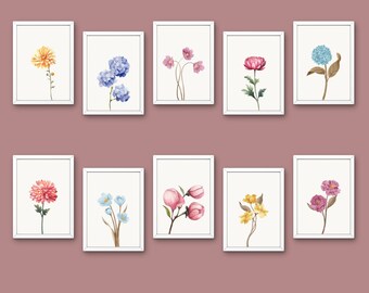 Flower Print,Flower Wall Art,Flowers Poster,Set Of 10,Floral Illustration,Modern,Printable,Aesthetic,Abstract,Colorful,Decor,Digital Print