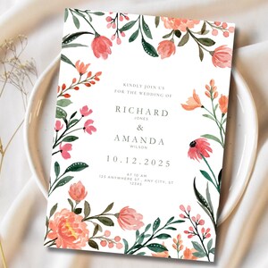 Wildflower Wedding Invitation Template, Printable Wedding Invitation, Wedding Invitation, Boho Wildflower Invitation, Editable Download