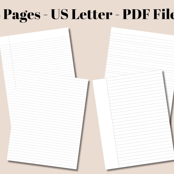 Handwriting Paper Digital, Handwriting Paper Printable, Practice Writing Paper Template, Kids Lined Paper, US Letter, Instant Download PDF