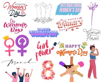 女性の日バンドル SVG、3 月 8 日女性の日 SVG PNG、国際女性の日 SVG、女性の力 SVG、強い女性 SVG、ガール ボス SVG、