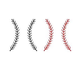 May include: Three baseball stitch designs, two black and one red.