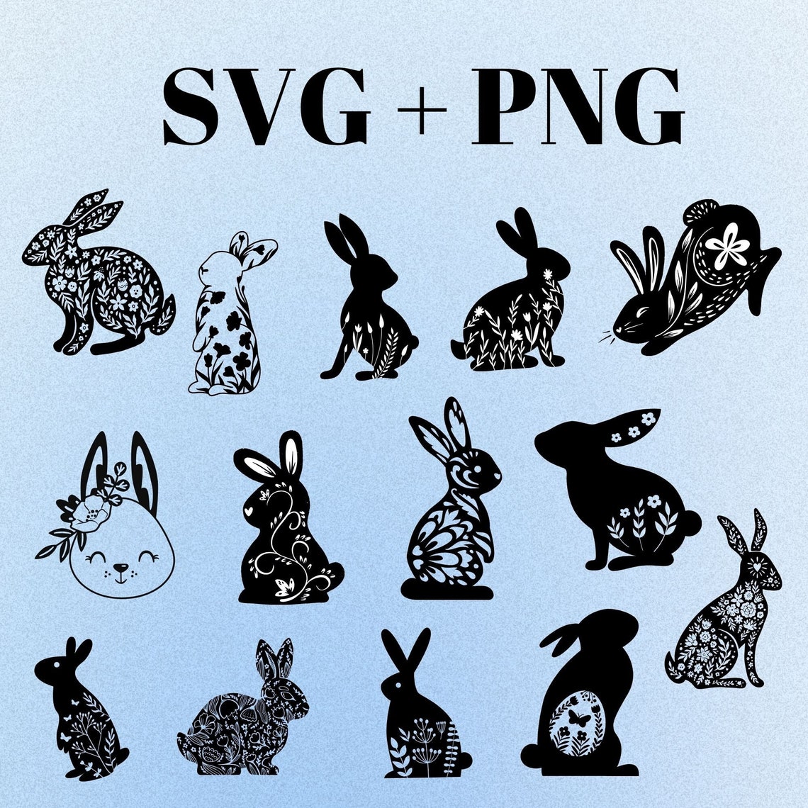 Floral Standing Bunnies SVG, Easter Decor, Easter Rabbits Svg, Bunny ...