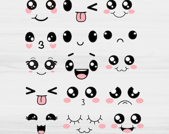 Lindo paquete de cara Kawaii SVG, paquete de cara de emoción, imágenes prediseñadas Kawaii, archivos de imagen lindos, cara Kawaii, paquete SVG para Cricut, cara digital SVG