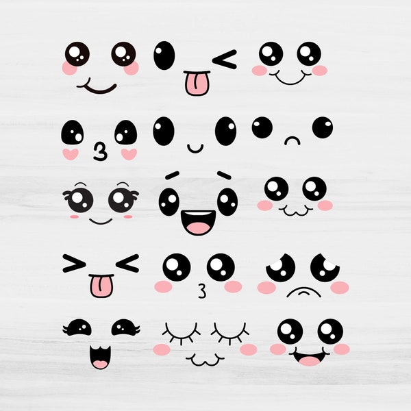 Cute Kawaii SVG Face Bundle, Emotion Face Bundle, Kawaii Clipart, Cute Image Files, Kawaii Face, SVG Bundle for Cricut, Digital Face SVG