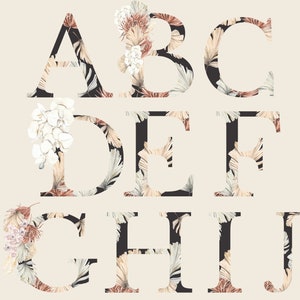 Aquarelle Floral Alphabet Collection Clipart, 38 PNG Clipart Alphabet Floral, bébé étape importante Clipart, lot de fleurs, faire-part de mariage