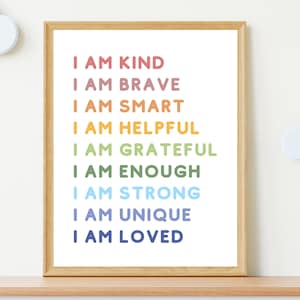 Affermazioni per bambini, Poster per aule, Io sono Affermazioni, Poster per sala giochi, Poster per affermazioni, Arredamento per la scuola in casa, Sono gentile, intelligente, amato
