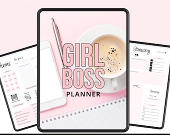 Girl Boss Digital Planner | Hyperlinked Undated PDF | Portrait Layout | Girl Boss Digital Organizer