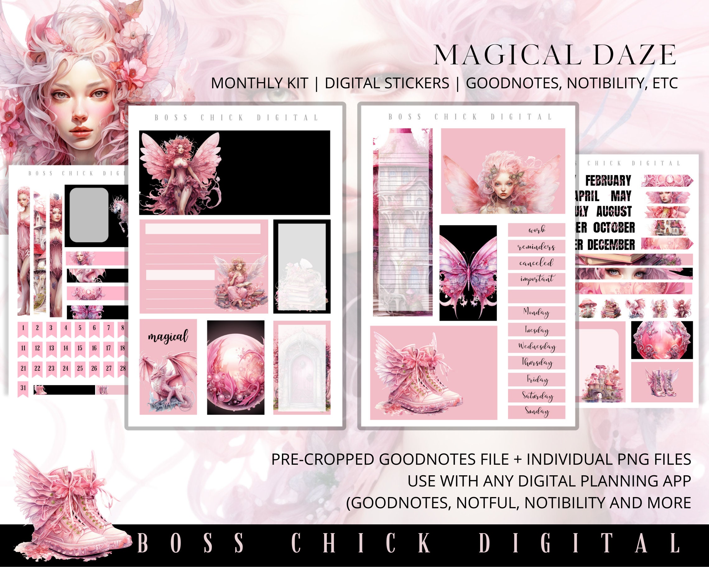 Digital Planner Stickers Monthly Digital Sticker Kit | Digital Pre ...