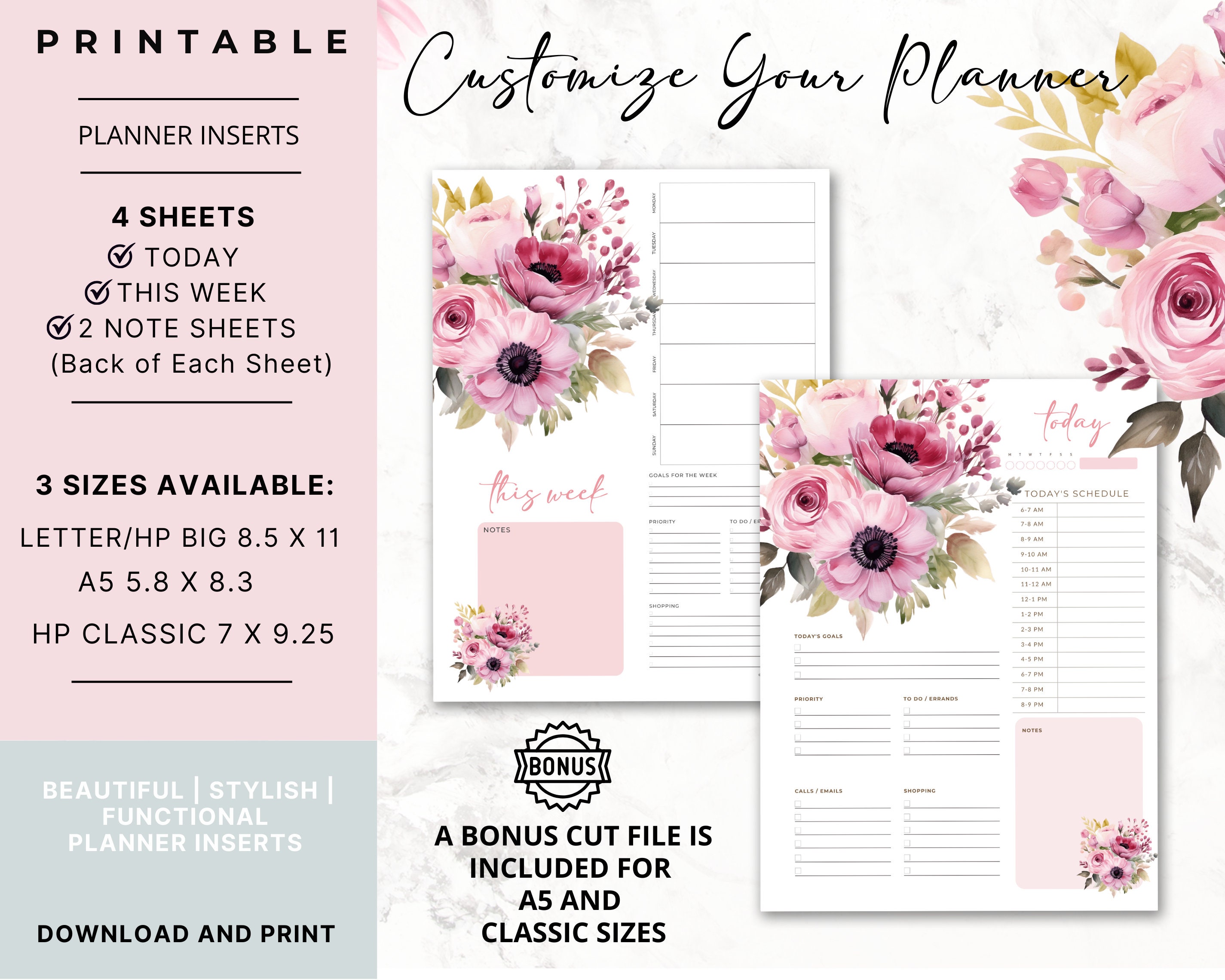 Printable Planner Inserts | Beautiful Planner Inserts | Daily and ...