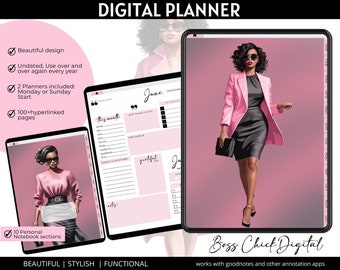 Digital Planner, Goodnotes Planner, African American Girl Boss Lady Digital Planner Functional iPad Digital planner, Notability Planner