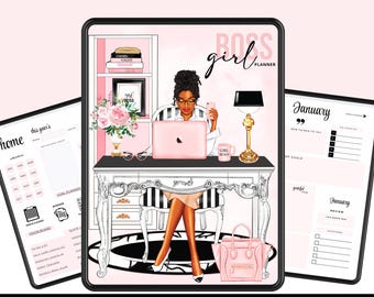 Black Girl Magic Girl Boss Planner | Digital iPad PDF | Hyperlinked Girl Boss Digital Planner |  Girl Boss Digital Organizer