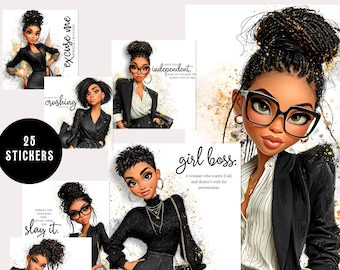 Boss Babe Digital Stickers for Goodnotes | 25 Aesthetic Black Girl Planner Stickers | iPad Digital Planning JPGs | Girl Boss Motivation Pack
