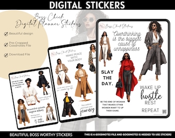 Digital Stickers, Goodnotes sticker, Digital Planner Stickers African American Fashion Girl Boss Lady Digital Stickers for Digital Notebooks